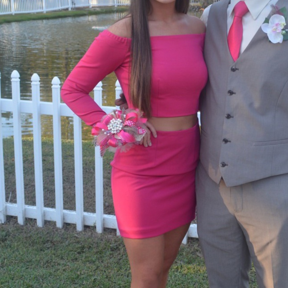 hot pink 2 piece dress